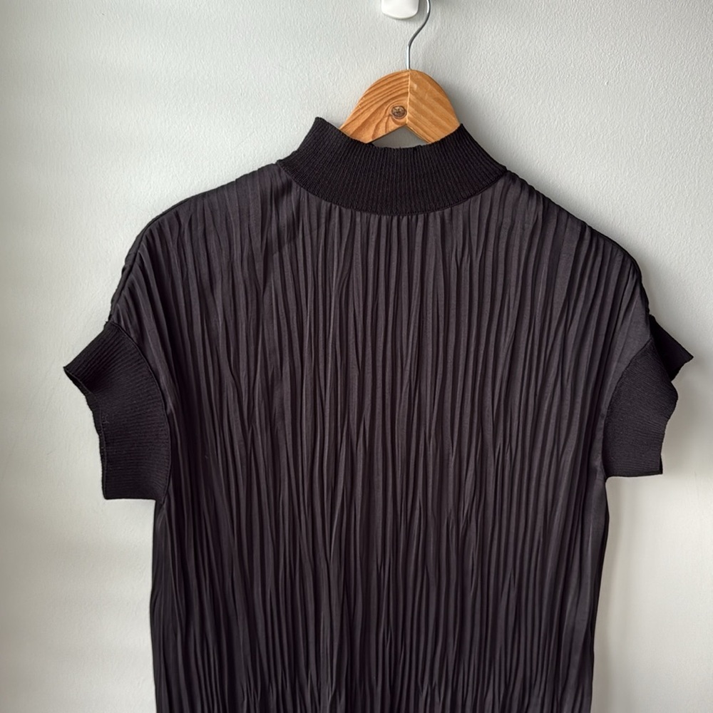 Vince Rib Mock Neck Crushed Satin Popover - Picture 5 of 11